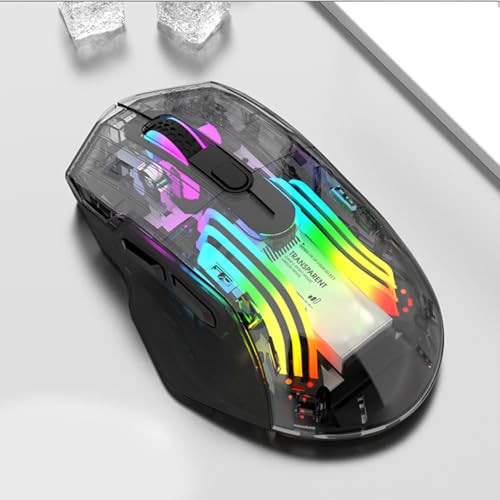 VBESTLIFE Kabellose Gaming-Maus, Transparente, Geräuschlose RGB-Gaming-Maus, 3-Modus-Konnektivität (2,4 GHz, Bluetooth, kabelgebunden), 5 Einstellbare DPI, für Laptop-PC-Computer (Black) Bild 1