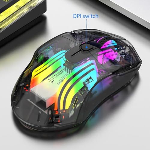 VBESTLIFE Kabellose Gaming-Maus, Transparente, Geräuschlose RGB-Gaming-Maus, 3-Modus-Konnektivität (2,4 GHz, Bluetooth, kabelgebunden), 5 Einstellbare DPI, für Laptop-PC-Computer (Black) Bild 3