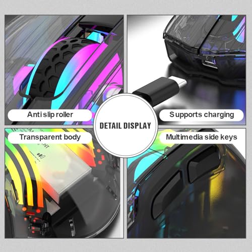 VBESTLIFE Kabellose Gaming-Maus, Transparente, Geräuschlose RGB-Gaming-Maus, 3-Modus-Konnektivität (2,4 GHz, Bluetooth, kabelgebunden), 5 Einstellbare DPI, für Laptop-PC-Computer (Black) Bild 4