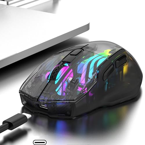 VBESTLIFE Kabellose Gaming-Maus, Transparente, Geräuschlose RGB-Gaming-Maus, 3-Modus-Konnektivität (2,4 GHz, Bluetooth, kabelgebunden), 5 Einstellbare DPI, für Laptop-PC-Computer (Black) Bild 6