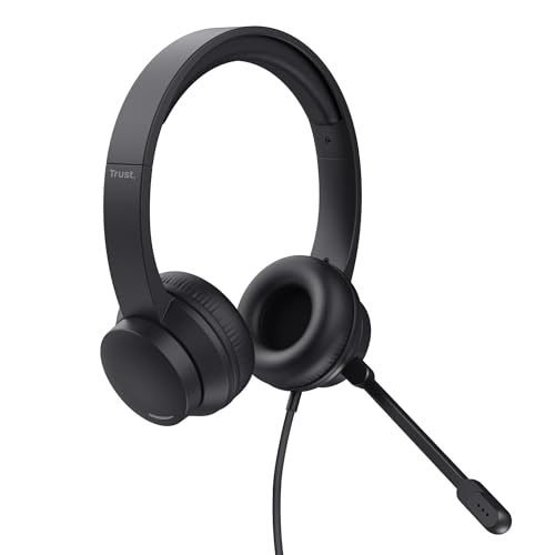 Trust Ayda PC Headset mit Mikrofon On-Ear 3.5mm, Leichtes Design, Verstellbarer Kopfbügel, Kopfhörer mit Kabel 1,80 m, Headphones für Office, Chat, Skype, Teams, Videokonferenz, Zoom - Schwarz Bild 1