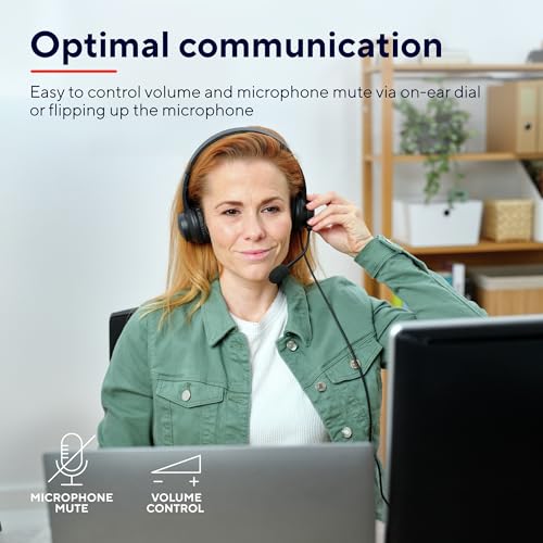 Trust Ayda PC Headset mit Mikrofon On-Ear 3.5mm, Leichtes Design, Verstellbarer Kopfbügel, Kopfhörer mit Kabel 1,80 m, Headphones für Office, Chat, Skype, Teams, Videokonferenz, Zoom - Schwarz Bild 2