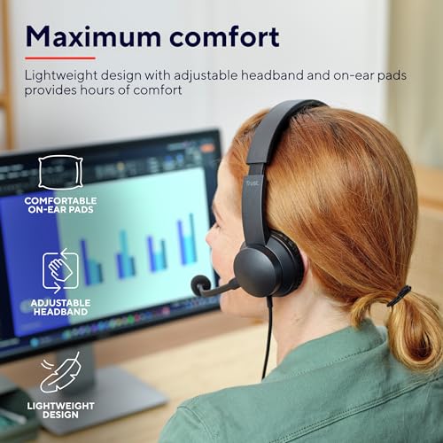 Trust Ayda PC Headset mit Mikrofon On-Ear 3.5mm, Leichtes Design, Verstellbarer Kopfbügel, Kopfhörer mit Kabel 1,80 m, Headphones für Office, Chat, Skype, Teams, Videokonferenz, Zoom - Schwarz Bild 3