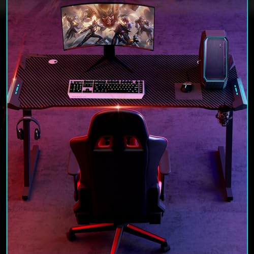 Gaming-Schreibtisch mit LED-Leuchten, Computertisch mit Headset-Haken und Getränkehalter, Z-förmiger Schreibtisch, kompakter Eckschreibtisch, Stabiler PC-Schreibtisch, für Heimbüro Bild 2
