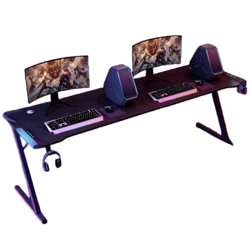 Gaming-Schreibtisch mit LED-Leuchten, Computertisch mit Headset-Haken und Getränkehalter, Z-förmiger Schreibtisch, kompakter Eckschreibtisch, Stabiler PC-Schreibtisch, für Heimbüro Bild 1