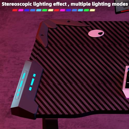 Gaming-Schreibtisch mit LED-Leuchten, Computertisch mit Headset-Haken und Getränkehalter, Z-förmiger Schreibtisch, kompakter Eckschreibtisch, Stabiler PC-Schreibtisch, für Heimbüro Bild 4