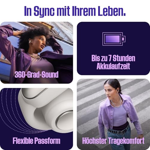 Bose Ultra Open Earbuds mit Bluetooth und OpenAudio Technologie, Clip On Kopfhörer, kabellose Open Ear Earbuds, immersive Audio, bis zu 48 Stunden Akkulaufzeit, Rauchweiß Bild 4