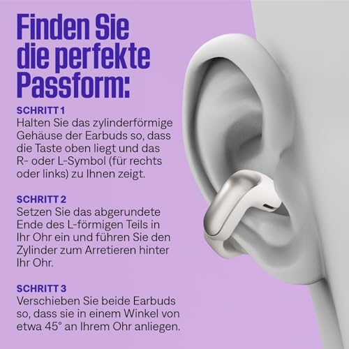 Bose Ultra Open Earbuds mit Bluetooth und OpenAudio Technologie, Clip On Kopfhörer, kabellose Open Ear Earbuds, immersive Audio, bis zu 48 Stunden Akkulaufzeit, Rauchweiß Bild 6