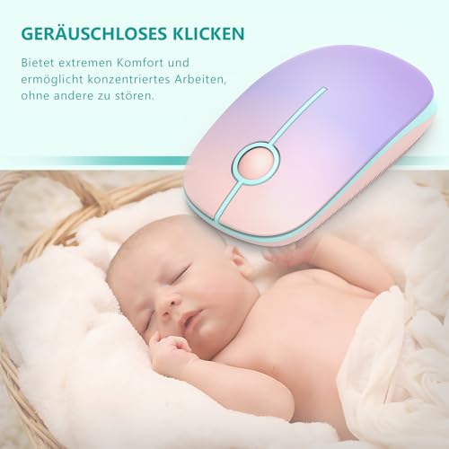 seenda Maus Kabellos, 2,4G Funkmaus mit 1600 DPI für PC/Laptop/Linux, 3 Leise Tasten, Für Links- und Rechtshänder, 18 Monate Akkulaufzeit (Rosa & Lila) Bild 2