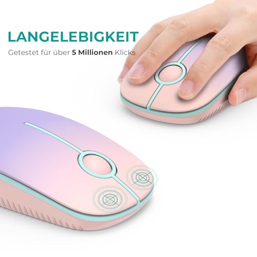 seenda Maus Kabellos, 2,4G Funkmaus mit 1600 DPI für PC/Laptop/Linux, 3 Leise Tasten, Für Links- und Rechtshänder, 18 Monate Akkulaufzeit (Rosa & Lila) Bild 3