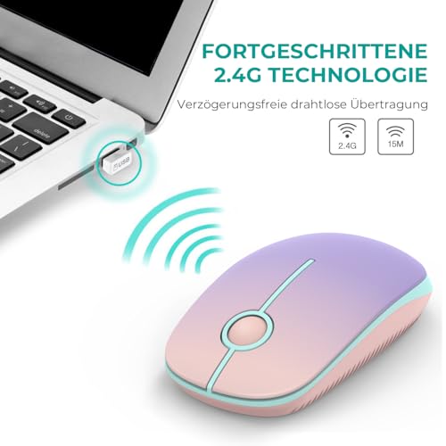 seenda Maus Kabellos, 2,4G Funkmaus mit 1600 DPI für PC/Laptop/Linux, 3 Leise Tasten, Für Links- und Rechtshänder, 18 Monate Akkulaufzeit (Rosa & Lila) Bild 4