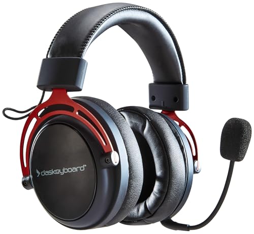 Das Keyboard Headset kabellos für Arbeit/Gaming kompatibel mit PC,PS5,Xbox, Switch - Ultraleichte komfortable Over Ear Earpads - Voice Isolation Mikrofon - Extra Bass 53mm Treiber, rotes Aluminium Bild 1