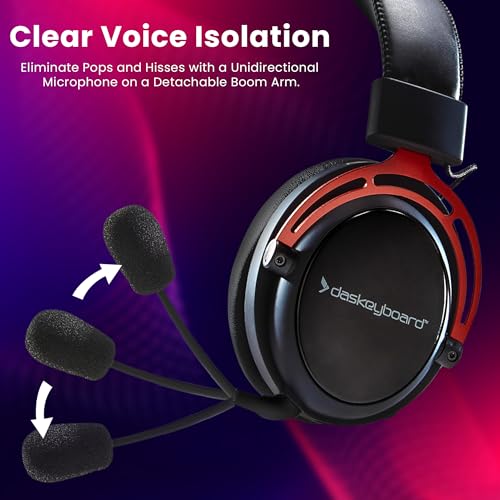 Das Keyboard Headset kabellos für Arbeit/Gaming kompatibel mit PC,PS5,Xbox, Switch - Ultraleichte komfortable Over Ear Earpads - Voice Isolation Mikrofon - Extra Bass 53mm Treiber, rotes Aluminium Bild 4