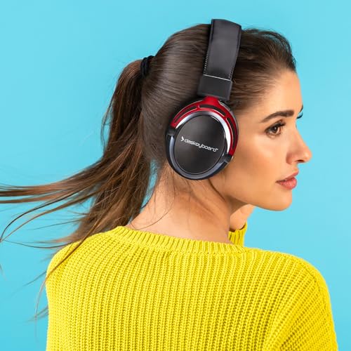 Das Keyboard Headset kabellos für Arbeit/Gaming kompatibel mit PC,PS5,Xbox, Switch - Ultraleichte komfortable Over Ear Earpads - Voice Isolation Mikrofon - Extra Bass 53mm Treiber, rotes Aluminium Bild 7