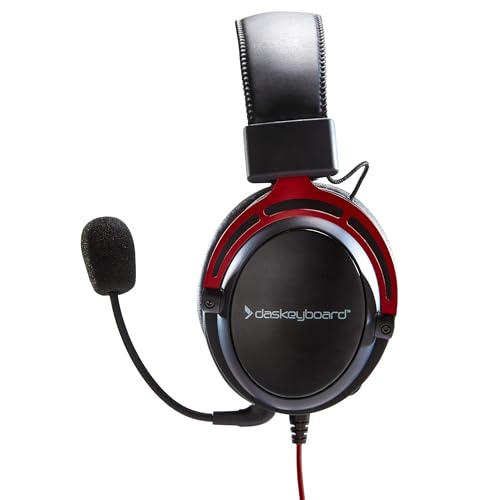 Das Keyboard Kabel Headset für Arbeit Gaming PC PS5 Xbox Nintendo Switch - Ultraleichte komfortable Over Ear Earpads - Voice Isolation Mikrofon - Extra Bass 53mm Treiber, langlebiges rotes Aluminium Bild 7