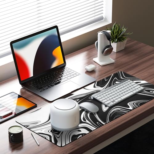 Mauspad -900 x 400mm Mousepad Pad Large Size - verbessert Gaming mauspad Präzision und Geschwindigkei XXL Mauspad Gaming(Weiße Schwarze Mischung) Bild 6