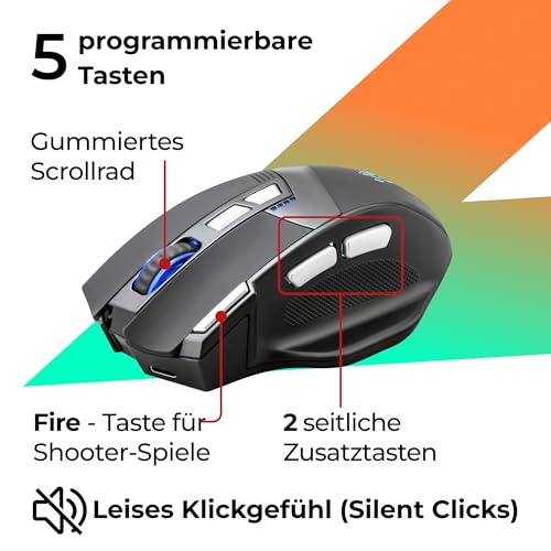 Defender Knight GM-885 Kabellose Gaming Maus, RGB Beleuchtung, 3200 DPI, 400 mAh Akku, 7 programmierbare Tasten, USB-C, 2.4 GHz Wireless Maus für PC Windows Bild 3