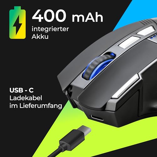 Defender Knight GM-885 Kabellose Gaming Maus, RGB Beleuchtung, 3200 DPI, 400 mAh Akku, 7 programmierbare Tasten, USB-C, 2.4 GHz Wireless Maus für PC Windows Bild 5