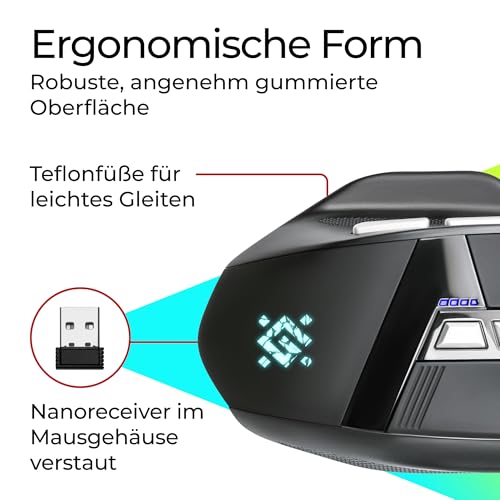 Defender Knight GM-885 Kabellose Gaming Maus, RGB Beleuchtung, 3200 DPI, 400 mAh Akku, 7 programmierbare Tasten, USB-C, 2.4 GHz Wireless Maus für PC Windows Bild 7