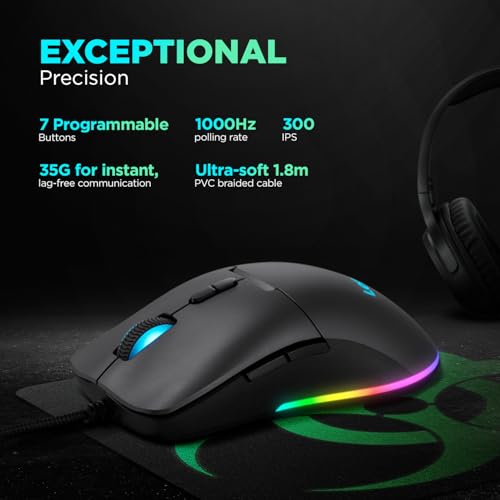 Lenovo M210 RGB Gaming-Maus (7 Tasten, RGB-Licht mit 3 Zonen, 8000 DPI, 300 IPS, 35 G, 1000 Hz), Schwarz Bild 3