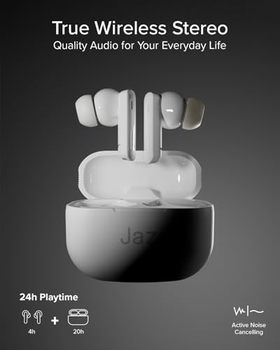 JAZ Maks – In-Ear True Wireless Stereo Ohrhörer, Aktive Geräuschunterdrückung, Ladeetui, HD-Mikrofon, Touch-Steuerung, für Smartphone, Tablet, Laptop, 24 Stunden Bild 2
