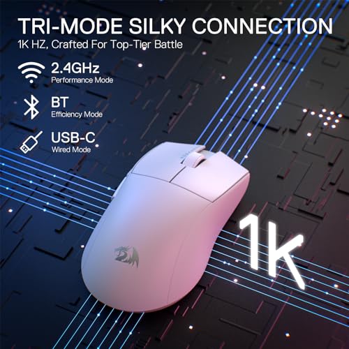 Redragon M916 PRO 3-Modus Wireless Gaming Maus, 49G Ultra-Leicht 26K DPI Maus mit Ergonomischem Natürlichem Griff, Voll Programmierbare Tasten, Software Unterstützt DIY Tastenbelegungen & DPI Bild 2