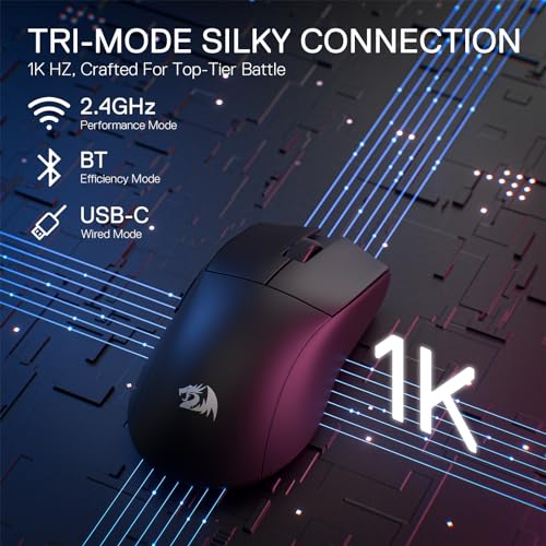 Redragon M916 PRO 3-Modus Wireless Gaming Maus, 49G Ultra-Leicht 26K DPI Maus mit Ergonomischem Natürlichem Griff, Voll Programmierbare Tasten, Software Unterstützt DIY Tastenbelegungen & DPI Bild 2