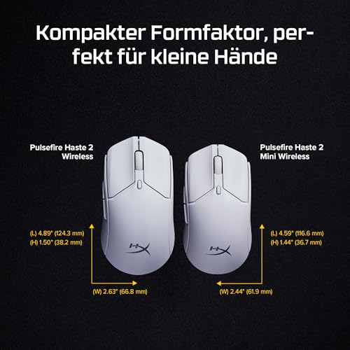 HyperX Pulsefire Haste 2 Mini Wireless Gaming-Maus – Ultraleicht (59g), RGB, 26K DPI, 100 Std. Akkulaufzeit, Bluetooth & 2,4 GHz, 6 Tasten, Weiß Bild 2