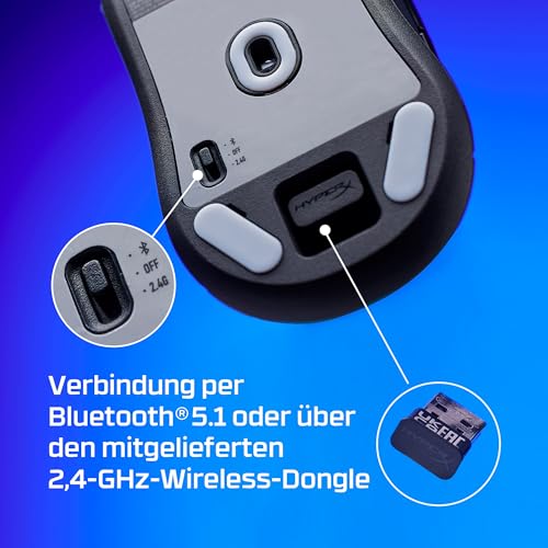 HyperX Pulsefire Haste 2 Mini Wireless Gaming-Maus – Ultraleicht (59g), RGB, 26K DPI, 100 Std. Akkulaufzeit, Bluetooth & 2,4 GHz, 6 Tasten, Weiß Bild 4