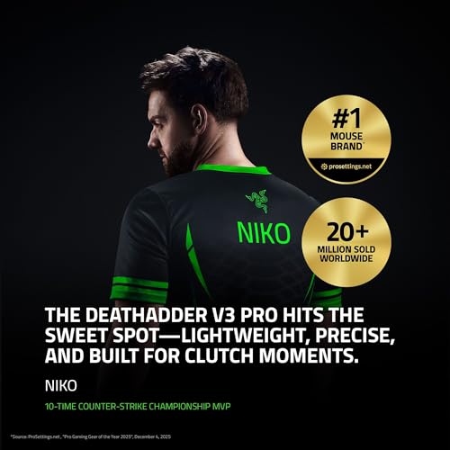 Razer DeathAdder V3 Pro Wireless Gaming Maus + Hyperpolling Wireless Dongle: 63g Ultra Lightweight - Focus Pro 30K Optical Sensor - Optical Switches Gen-3-5 Programmierbare Tasten - Schwarz Bild 2