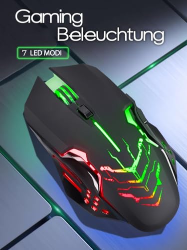 Defender® Katana Kabellose Gaming Maus - Geräuschlose Klicks - 5 programmierbare Tasten - RGB-Beleuchtung(On/Off) - bis zu 240 hrs Akkulaufzeit - Wireless Gamer Maus für PC, Mac, Laptop Bild 3