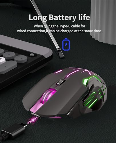Defender® Katana Kabellose Gaming Maus - Geräuschlose Klicks - 5 programmierbare Tasten - RGB-Beleuchtung(On/Off) - bis zu 240 hrs Akkulaufzeit - Wireless Gamer Maus für PC, Mac, Laptop Bild 5
