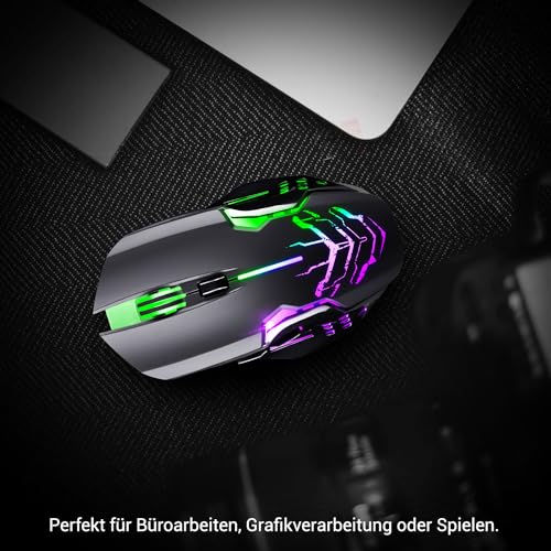 Defender® Katana Kabellose Gaming Maus - Geräuschlose Klicks - 5 programmierbare Tasten - RGB-Beleuchtung(On/Off) - bis zu 240 hrs Akkulaufzeit - Wireless Gamer Maus für PC, Mac, Laptop Bild 6