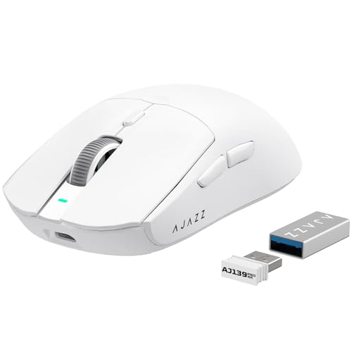 ATTACK SHARK AJAZZ AJ139PRO Kabellose Gaming-Maus, Ultraleicht (65g), PAW3395-Sensor, 26000 DPI, 4kHz, 2,4 GHz/USB C Wired E-Sport-Mäuse, 6 Programmtasten Taste, 700 Stunden Akkulaufzeit,PC/MAC – Weiß Bild 1