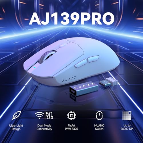 ATTACK SHARK AJAZZ AJ139PRO Kabellose Gaming-Maus, Ultraleicht (65g), PAW3395-Sensor, 26000 DPI, 4kHz, 2,4 GHz/USB C Wired E-Sport-Mäuse, 6 Programmtasten Taste, 700 Stunden Akkulaufzeit,PC/MAC – Weiß Bild 2