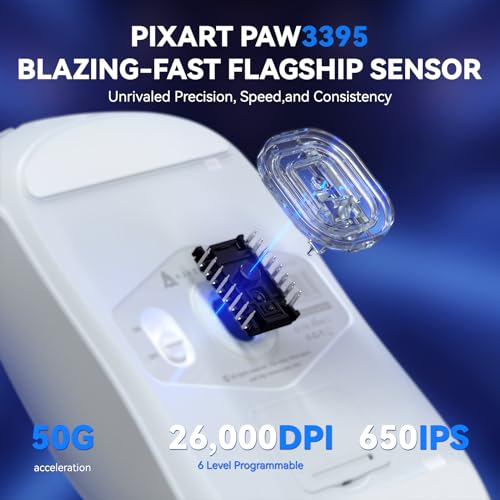 ATTACK SHARK AJAZZ AJ139PRO Kabellose Gaming-Maus, Ultraleicht (65g), PAW3395-Sensor, 26000 DPI, 4kHz, 2,4 GHz/USB C Wired E-Sport-Mäuse, 6 Programmtasten Taste, 700 Stunden Akkulaufzeit,PC/MAC – Weiß Bild 5