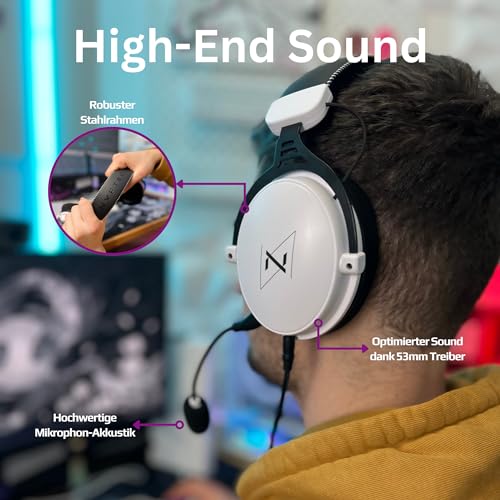 Nyfter - Premium Gaming Headset 02/2024 Surround Sound Earpad mit Memory Foam für Gaming PC, Xbox, Phones, PS, Switch, Xbox. Bild 6