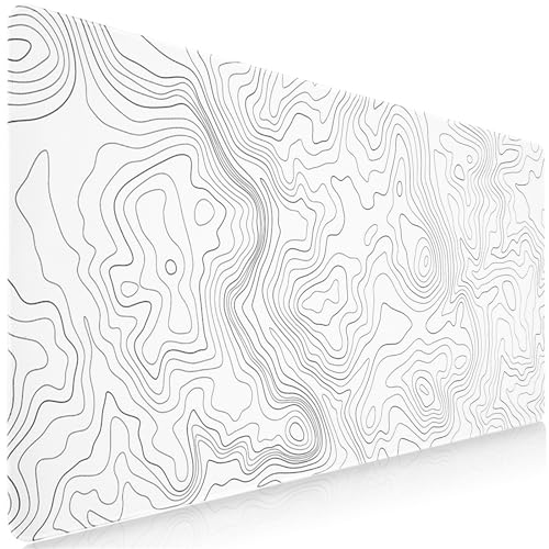 Weiß Gaming Mauspad,900x400mm Gross Kunstlinie Mausmatte,Tischunterlage mit doppelt vernähten Kanten,Waschbares Mauspad für PC,Maus und Tastatur(Topographie,Weiß) Bild 1