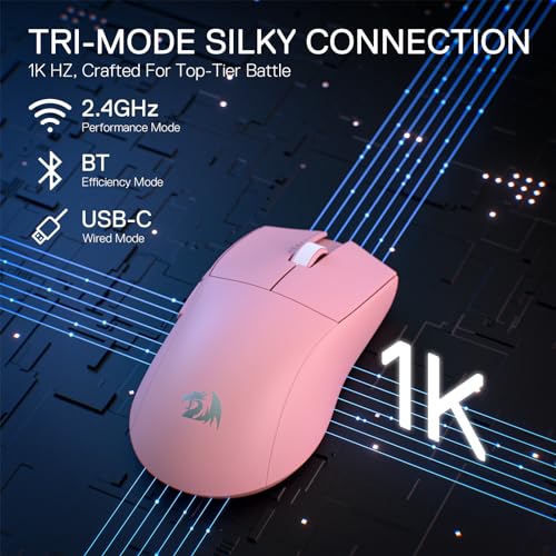 Redragon M916 PRO 3-Modus Wireless Gaming Maus, 49G Ultra-Leicht 26K DPI Maus mit Ergonomischem Natürlichem Griff, Voll Programmierbare Tasten, Software Unterstützt DIY Tastenbelegungen & DPI Bild 2