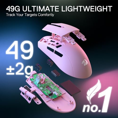 Redragon M916 PRO 3-Modus Wireless Gaming Maus, 49G Ultra-Leicht 26K DPI Maus mit Ergonomischem Natürlichem Griff, Voll Programmierbare Tasten, Software Unterstützt DIY Tastenbelegungen & DPI Bild 3