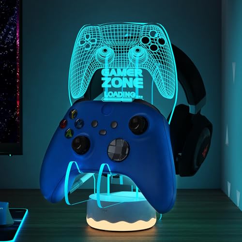 CoolGift Mart Light Up Headset und Controller Ständer, 16 Farben 3D LED Lichter Gamepad Kopfhörerhalter mit Fernbedienung, Game Controller Hänger für alle Universal Gaming PC Zubehör Bild 1