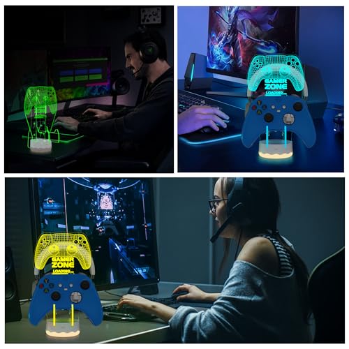CoolGift Mart Light Up Headset und Controller Ständer, 16 Farben 3D LED Lichter Gamepad Kopfhörerhalter mit Fernbedienung, Game Controller Hänger für alle Universal Gaming PC Zubehör Bild 5