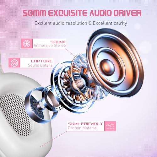Pinkes Gaming-Headset für Mädchen und Frauen mit Mikrofon, Bass, Stereo-Surround-Sound, kabelgebunden, Over-Ear-Kopfhörer mit Mikrofon für PC, Mac, Computer, PS5, Xbox, PS4, Laptop (Rosa) Bild 3