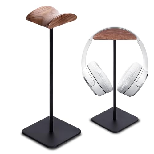 Vegena Kopfhörer Ständer,Walnussholz & Aluminium Headset-Ständer,Gaming Kopfhörer Halter Mit Schwer,Headphone Stand Aus Holz Für Over-Ear-Kopfhörer,Helm(Schwarz) Bild 1