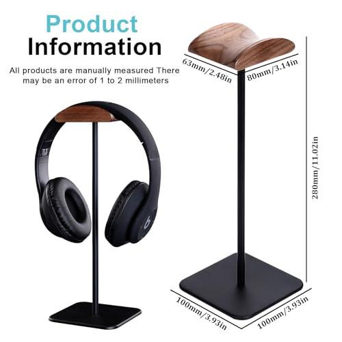 Vegena Kopfhörer Ständer,Walnussholz & Aluminium Headset-Ständer,Gaming Kopfhörer Halter Mit Schwer,Headphone Stand Aus Holz Für Over-Ear-Kopfhörer,Helm(Schwarz) Bild 2