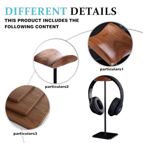 Vegena Kopfhörer Ständer,Walnussholz & Aluminium Headset-Ständer,Gaming Kopfhörer Halter Mit Schwer,Headphone Stand Aus Holz Für Over-Ear-Kopfhörer,Helm(Schwarz) Bild 4