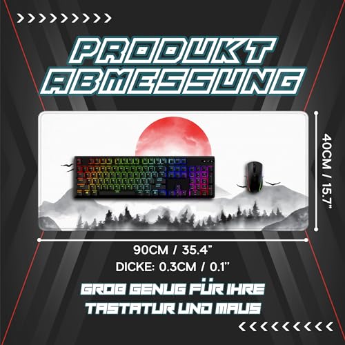 Schreibtischunterlage XXL Mauspad Gaming | Schreibtischunterlage Groß Maus Pad | Großes Mauspad XXL Gaming | Laptop Unterlage Schreibtisch Matte - Mousepad 900x400 mm (Japanische Sonne) Bild 6