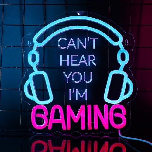 YuanDian Gaming Headset neon schild, kann dich nicht hören, ich bin Gaming LED leuchtschild für Spielzimmer Wanddekoration für Jungen Männer Teenager Gamer Bild 1