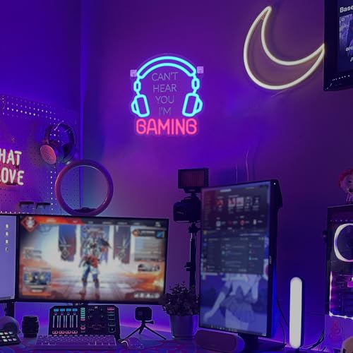 YuanDian Gaming Headset neon schild, kann dich nicht hören, ich bin Gaming LED leuchtschild für Spielzimmer Wanddekoration für Jungen Männer Teenager Gamer Bild 2