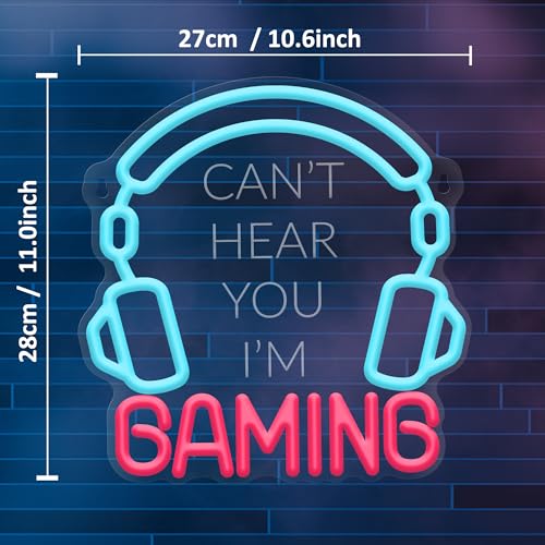 YuanDian Gaming Headset neon schild, kann dich nicht hören, ich bin Gaming LED leuchtschild für Spielzimmer Wanddekoration für Jungen Männer Teenager Gamer Bild 3